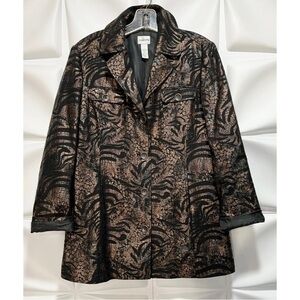 Chico's 1 Sz M Black Bronze Snakeskin Print Blazer Jacket Linen Rayon